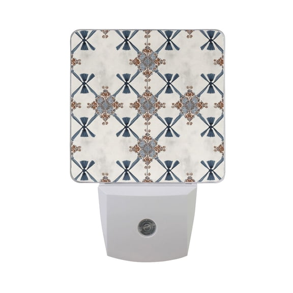 Elegant Tile Pattern with Tassels LED Night Light Sensor Lamp Plug-in Adjustable Brightness 2 Pack