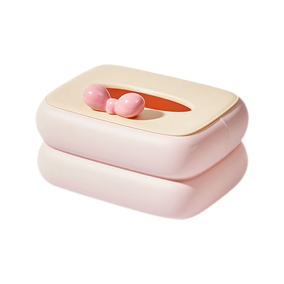Elegant Tissue Box Cover – Decorative Double-Layer Round Storage Box with Top Bow Accent, Easy-Access Paper Dispenser, Durable Plastic for Home & Office Organization