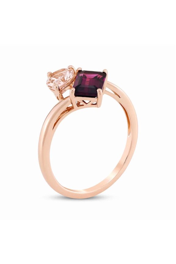 Elegant Toi et Moi Emerald-Cut Lab-Created Rhodolite Garnet & Pear-Shaped Morganite Engagement Ring in 925 Sterling Silver – Perfect Mother’s Day Gift