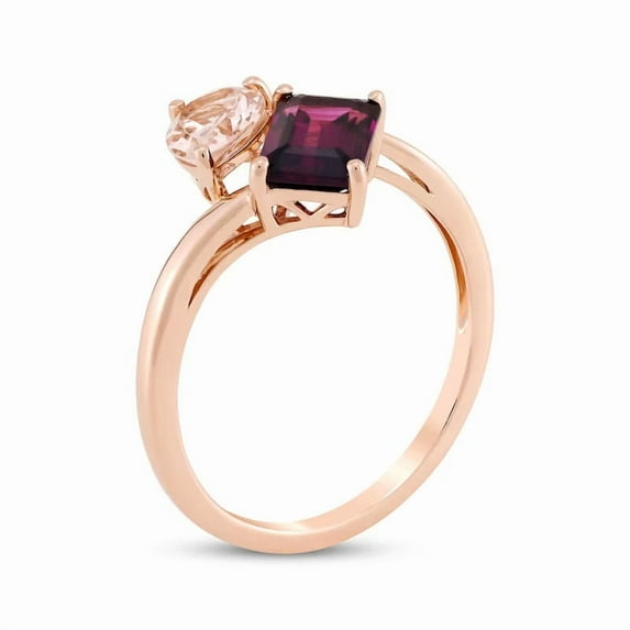 Elegant Toi et Moi Emerald-Cut Lab-Created Rhodolite Garnet & Pear-Shaped Morganite Engagement Ring in 925 Sterling Silver – Perfect Mother’s Day Gift