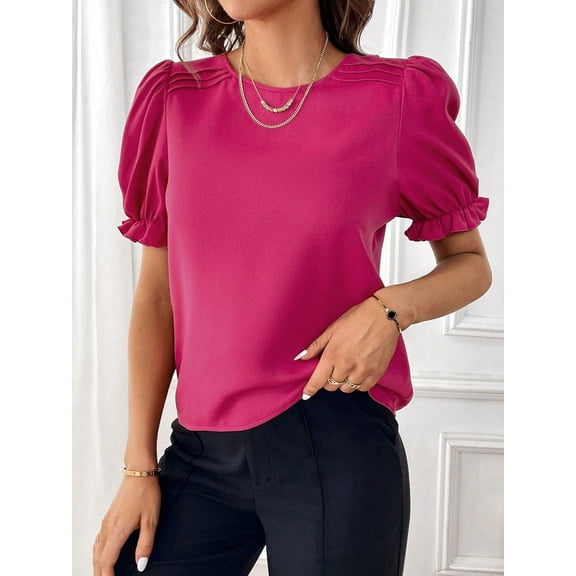 Elegant Tops for Women Round Neck Short Sleeve Tops Work Shirts Business Casual Shirts Loose Fit T Shirts Blouse