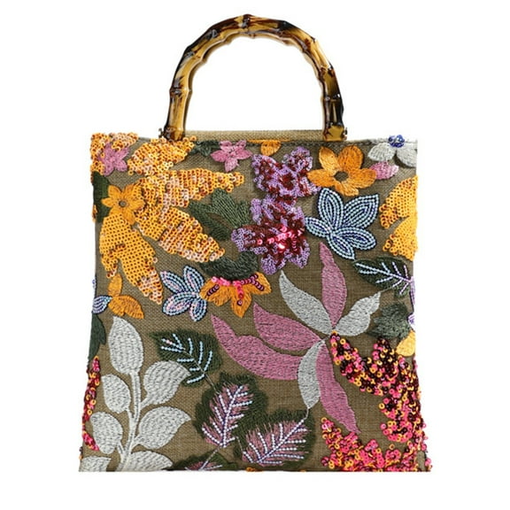 Elegant Tote Bag - Sequin-Embroidered Cotton Linen Bag Stylish Summer Beach Square Shoulder Handbag for Women's Vacation Essentials