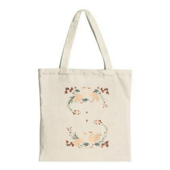 Elegant Tote Bag with Natural Fabric featuring Symmetrical Floral Patterns in Orange and Green - Perfect for Shopping and Travel