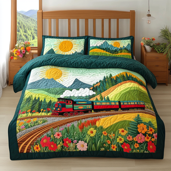 Elegant Train 3-Piece Quilted Bedding Set