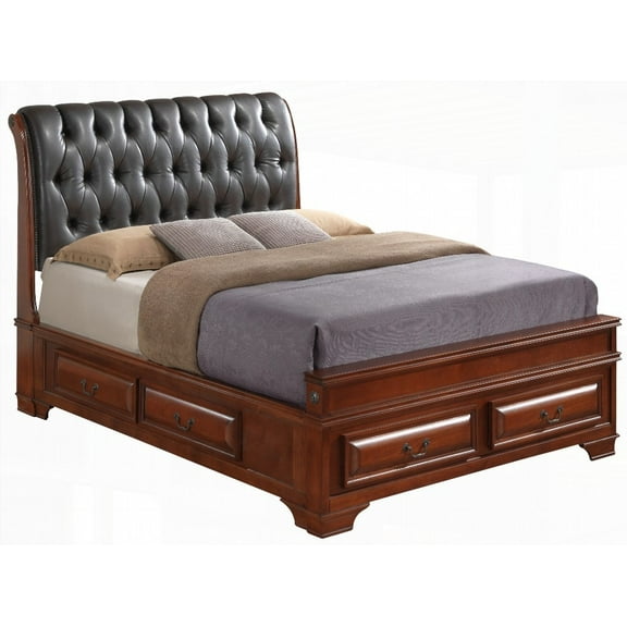 Queen Size Solid Wood Storage Bed Frame with Strong Materials and Warm Brown Finish for Bedroom