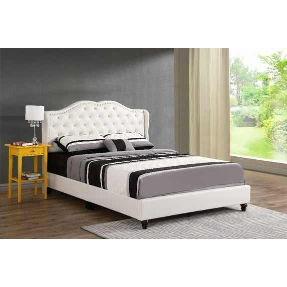 Transitional White Queen Bed Boasts 50"H x 66"W x 86"D Dimensions & Sturdy Frame