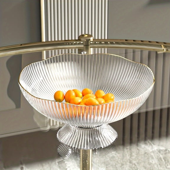 Elegant Transparent PET Plastic Fruit Tray with Gold Rim - One Pack Oval Shape