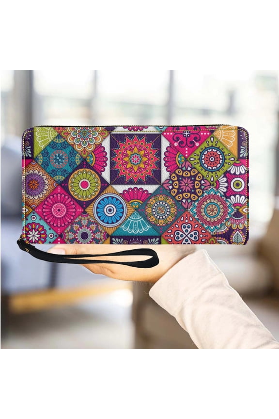 Elegant Travel Girl Small Clutch Tribal Floral Design Fashion Long Wallet Halloween Gift Wristband Coin Purse Print on Demand