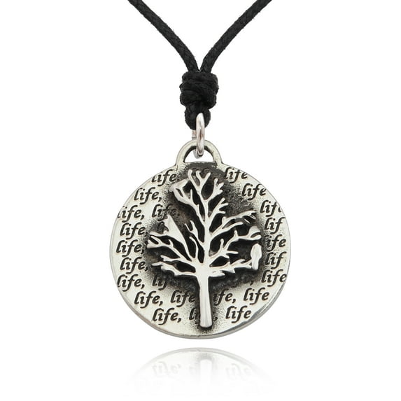 Elegant Tree Of Life Silver Pewter Charm Necklace Pendant Jewelry With Cotton Cord
