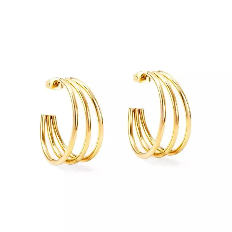 Triple Hoop Earrings for Women, 18k Gold Plated Stainless Steel, Hypoallergenic Lightweight Dangle Hoops, Post Back Closure