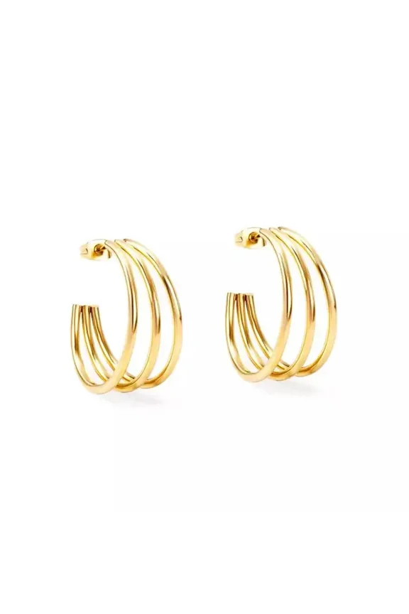 Triple Hoop Earrings for Women, 18k Gold Plated Stainless Steel, Hypoallergenic Lightweight Dangle Hoops, Post Back Closure