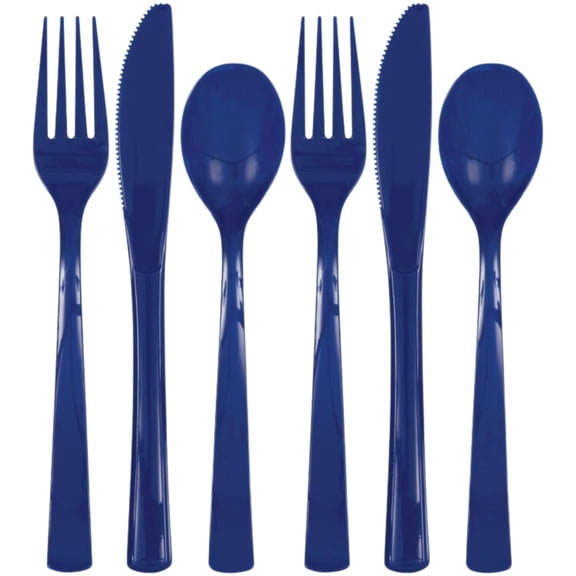 Elegant True Navy Blue Solid Plastic Cutlery Set - 18-Count - Premium, Durable & Stylish Disposable Utensils for Parties & Events