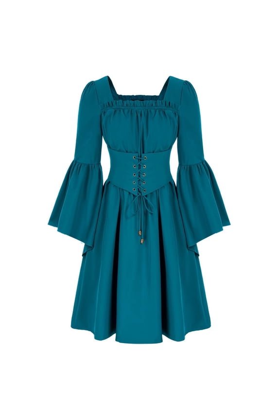 Elegant Trumpet Sleeve Dress for Women with Detachable Waist Belt Gown