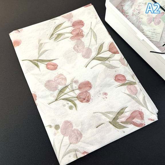 Elegant Tulip Patterned Tissue Paper Floral Design With Green Leaves For Gift Wrapping Wine Bottle Box Filling And Decorating