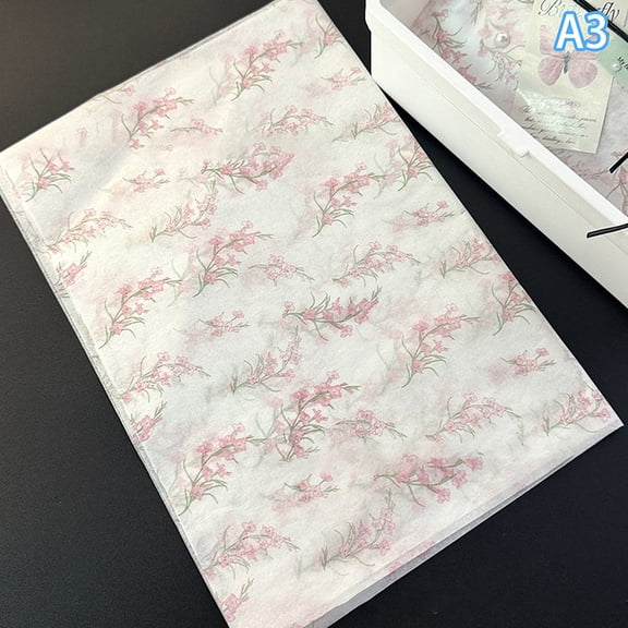 Elegant Tulip Patterned Tissue Paper Floral Design With Green Leaves For Gift Wrapping Wine Bottle Box Filling And Decorating