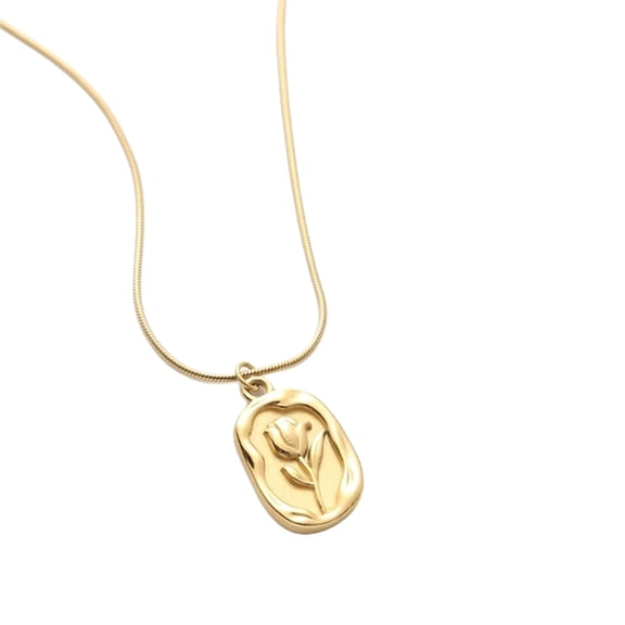 Elegant Tulips Pendant Necklace with Intricate Relief Waterproof Choker Jewelry
