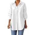 thumbnail image 1 of Elegant Turn Down Collar Long Sleeve Blouse for Women Solid Color Split Hem Oversized Casual Work Shirt White L, 1 of 7