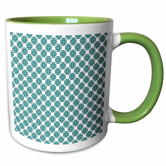 3drose, Elegant Turquoise and White Moroccan Diamond Shapes Pattern, 11oz Two-tone Green Mug