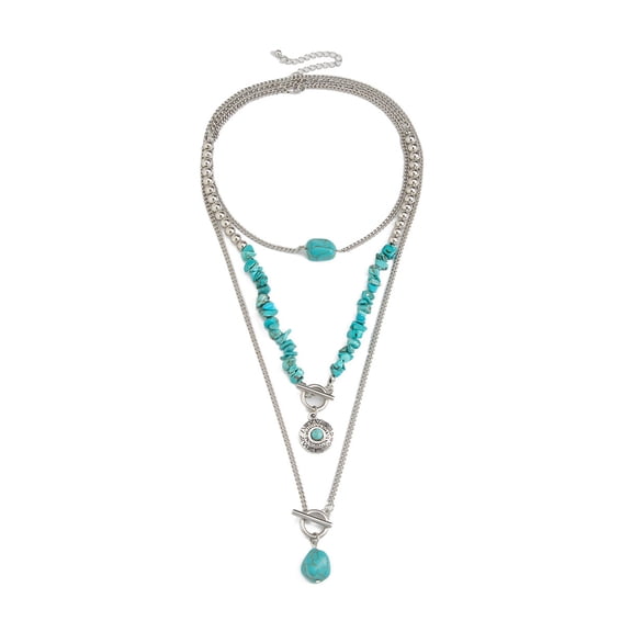 Elegant Turquoise Beaded Necklace with Adjustable Chain Multi Layered Clavicle Chain Stylish Neckchain for Parties