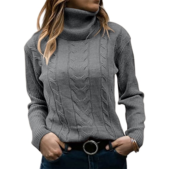Elegant Turtleneck Knitted Sweater for Women Cozy Long-Sleeve Winter Loose Fit Top
