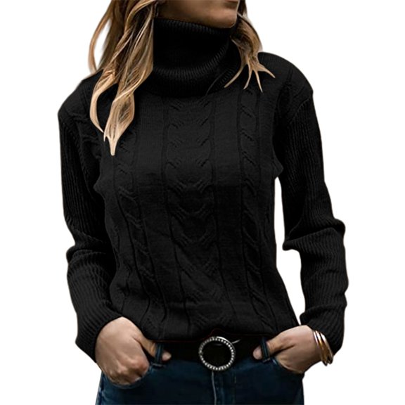 Elegant Turtleneck Knitted Sweater for Women Cozy Long-Sleeve Winter Loose Fit Top