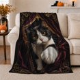 thumbnail image 1 of Elegant Tuxedo Cat Portrait, Mystical Pet Portrait Pattern, Warm Flannel Blanket for Living Room and Bedroom with Detailed Artwork, Cat Lovers autumn celebration Gift, Pet Lover Home Decor, 1 of 9