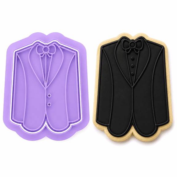 Elegant Tuxedo Cookie Cutter & Stamp Set 2-Piece Fondant Embosser Tool for Weddings, Groomsmen & Bridal Events