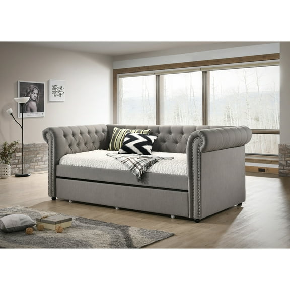 Elegant Twin Daybed With Soft Padding And Built-in Pull-out Sleeping Area Modern Cushioning Trundle