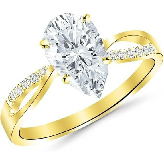 Elegant Twisting Split Pear Cut Diamond Wedding Engagement Ring For Women In 925 Sterling Silver 14K Yellow Gold Plating
