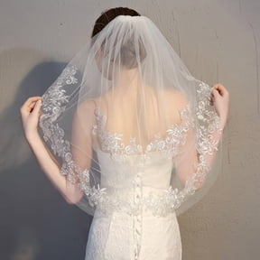 Elegant Two-Layer Lace Wedding Veil with Hairpin - Soft Tulle Waist-Length Appliqu Veil for Brides