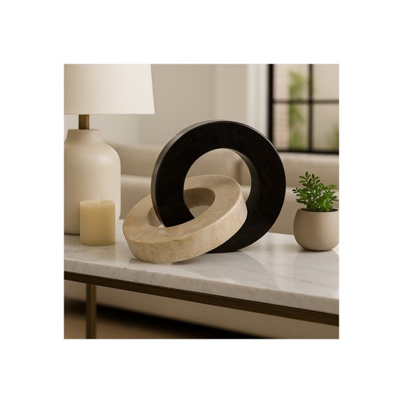 Elegant Two-Tone Marble Links Figurine for Home Decor - Decorative Sculpture Ornament for Shelf, Office, and Coffee Table - Stylish Bedroom, Bathroom, and Living Room Decor - 7", Ivory & Black