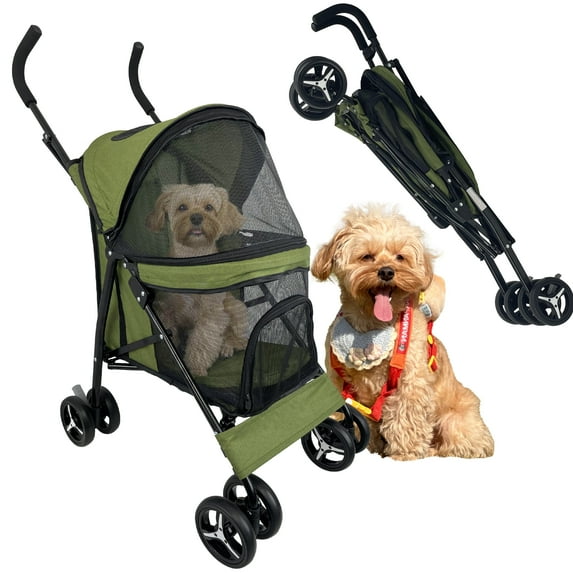 Elegant Umbrella-Shaped Doggy Stroller for Small Dogs, Small Pet Stroller for Medium Dogs, Ideal for 20 Lbs Medium Dogs & Small Dogs (Green)