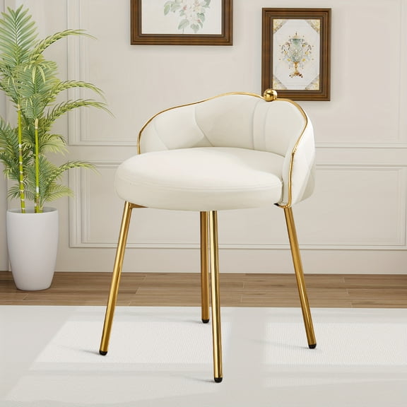 Elegant Upholstered Vanity Stool with Sturdy Metal Legs, Perfect Makeup Chair or Ottoman Footrest for Bedroom, Living Room, or Entryway Decor