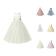 thumbnail image 1 of Elegant V-Back Satin Dress for Girls, Formal Flower Girl Gown for Wedding Birthday Party, Toddler Communion Dress with Bow Sash, 1 of 7