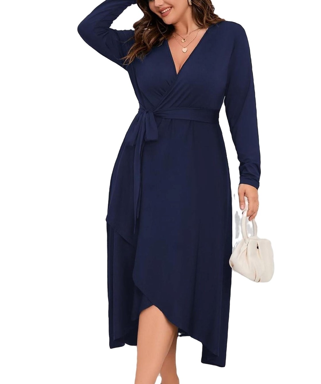 Long sleeve navy blue dress plus size discount