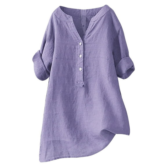 Elegant V-Neck Button-Down Tunic Top for Women Long Sleeve Loose Fit Blouse Casual and Dressy Comfortable Shirt