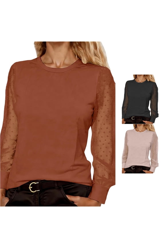 Elegant V Neck Dotprint Chiffon Long Sleeve Top for Everyday Wear Light Airy Sheer Blouse with Subtle Pattern for Trousers Or Jeans Burnout Tee Shirts M