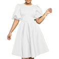 thumbnail image 1 of Elegant V Neck Pleated Midi Dress Balloon SleeveLong Summer Dresses for Women, 1 of 8