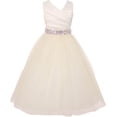 thumbnail image 1 of Elegant V Neck Rhinestone Belt Big Girl Flower Girls Dresses Ivory Pink 12, 1 of 2