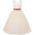 thumbnail image 1 of Elegant V Neck Rhinestone Belt Big Girl Flower Girls Dresses Ivory Red 14, 1 of 2