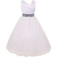 thumbnail image 1 of Elegant V Neck Rhinestone Belt Big Girl Flower Girls Dresses White Royal 14, 1 of 2