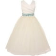 thumbnail image 1 of Elegant V Neck Rhinestone Belt Little Girl Flower Girls Dresses Ivory Mint 2, 1 of 2