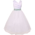 thumbnail image 1 of Elegant V Neck Rhinestone Belt Little Girl Flower Girls Dresses White Mint 6, 1 of 2