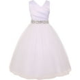 thumbnail image 1 of Elegant V Neck Rhinestone Belt Little Girl Flower Girls Dresses White White 2, 1 of 2