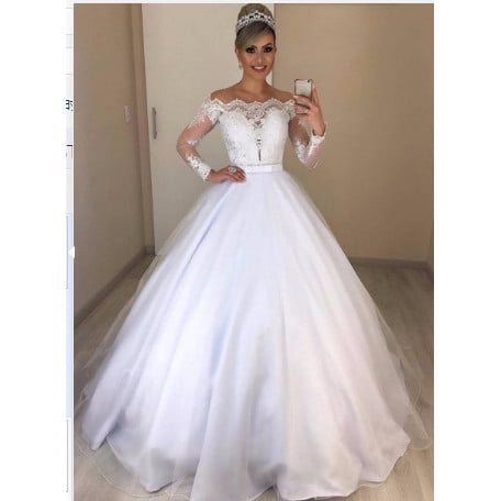Elegant V-Neck Slim-Fit Trailing Wedding Dress Plus Size Long-Sleeved Lace Wedding Dress
