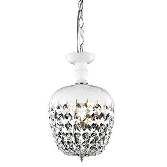 Elegant V7801D8WH/RC Rococo 1 Light White Pendant Frowhite Royal Cut Crystal