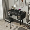 thumbnail image 1 of Elegant Vanity Makeup Table & Chair Set, Modern Dressing Table with Organizer, Writing Desk, Charging Port, Black, 1 of 8