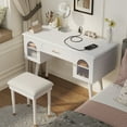 thumbnail image 1 of Elegant Vanity Makeup Table & Chair Set, Modern Dressing Table with Organizer, Writing Desk, Charging Port, White, 1 of 10