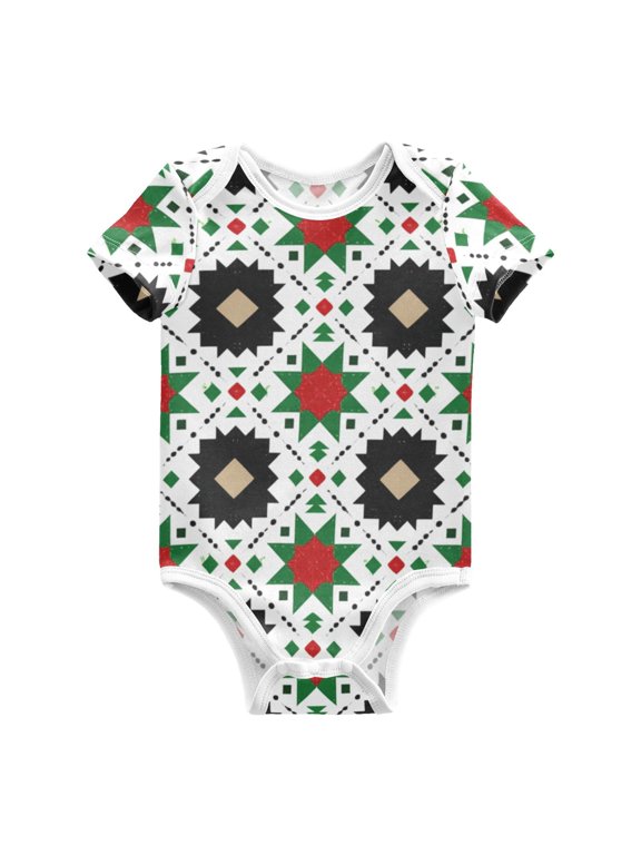 Elegant Vectors Pattern in Christmas Color Pure Cotton Bodysuit Short Sleeve Pajamas One-Piece Romper Unisex 12M