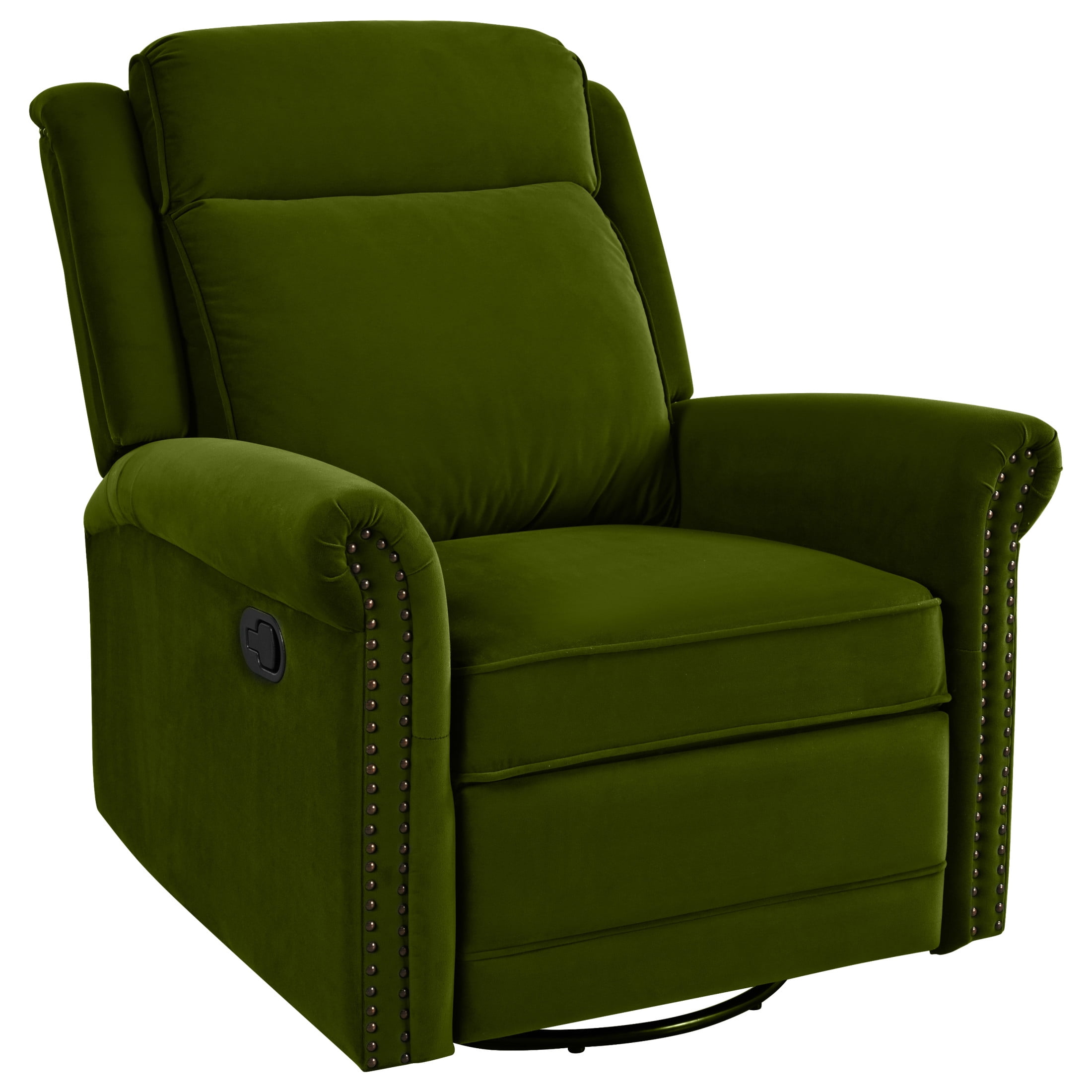Elegant Velvet 360 Swivel Recliner with Nailhead Accents and Adjustable Design, Green